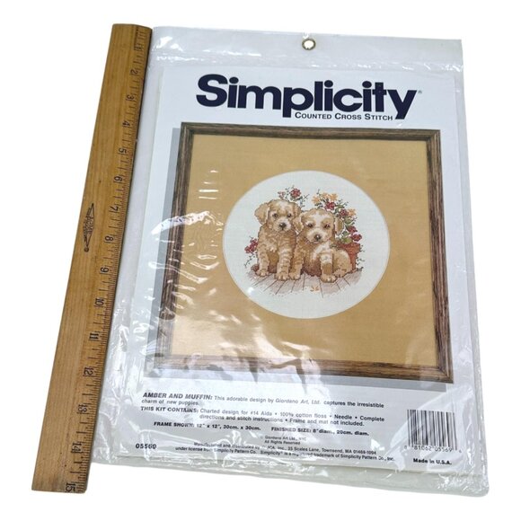 Simplicity Puppies Needlepoint Kit Amber Muffin Counted Cross Dog Vintage New - Picture 4 of 4